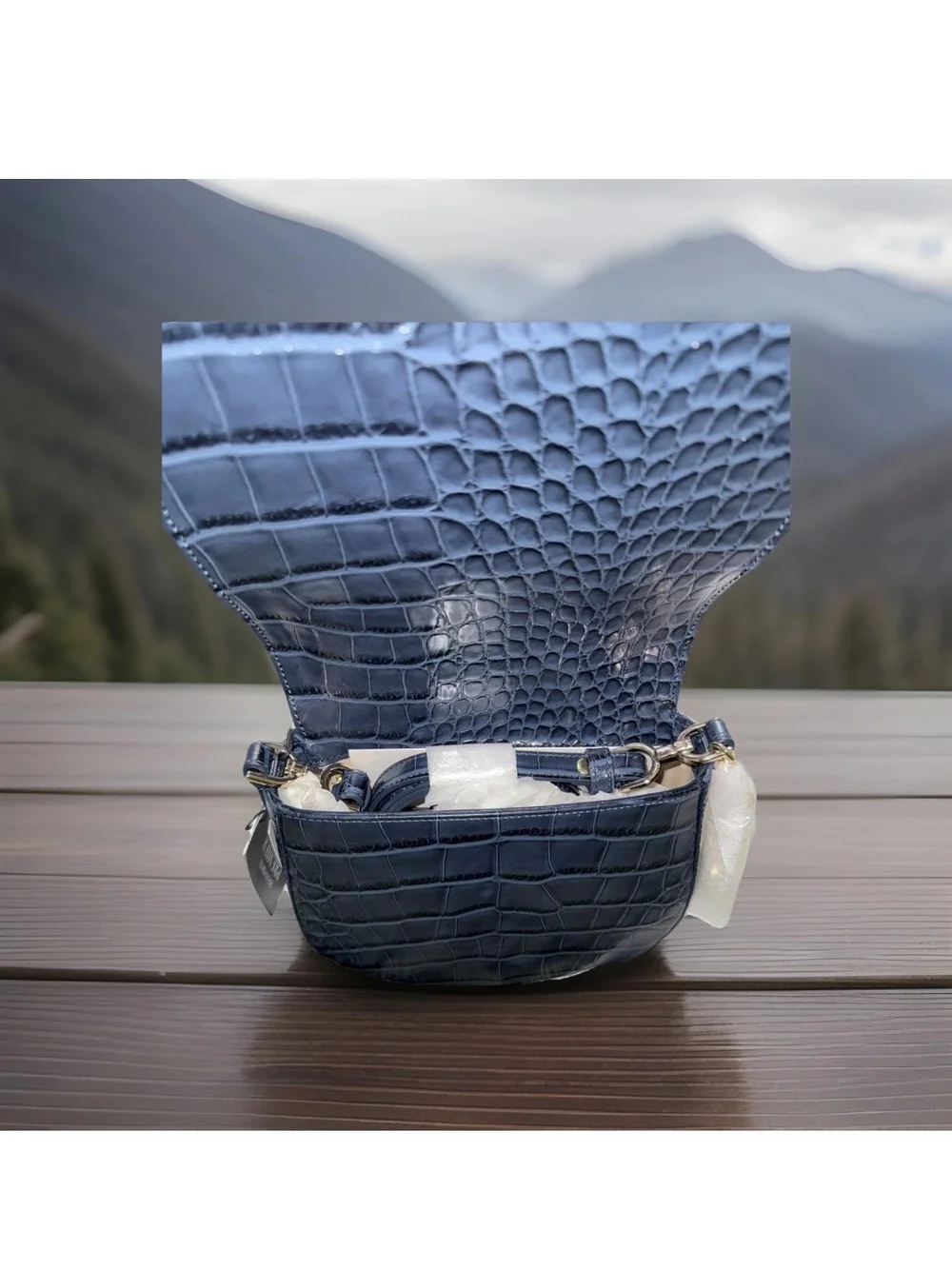 Brahmin Navy Leather Floral Embroidered Crossbody